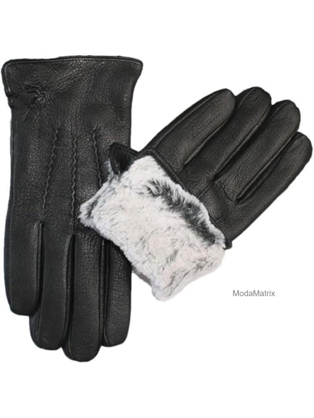 PU Leather Rabbit Fur Lined Cold Weather Gloves